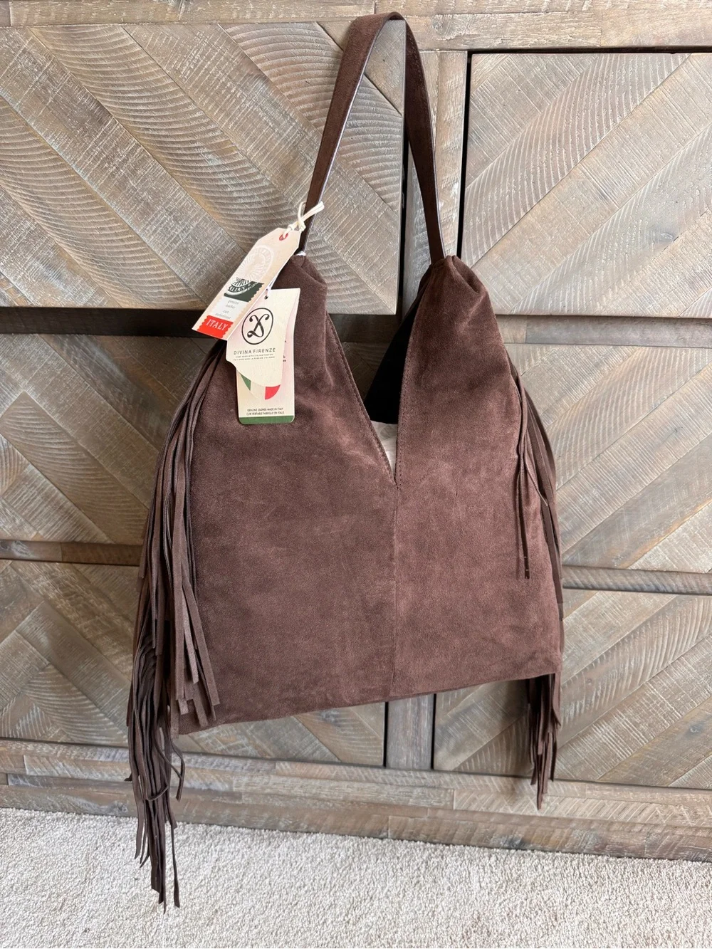 NWT Divina Firenze Italian leather suede fringe bag - Picture 1 of 5